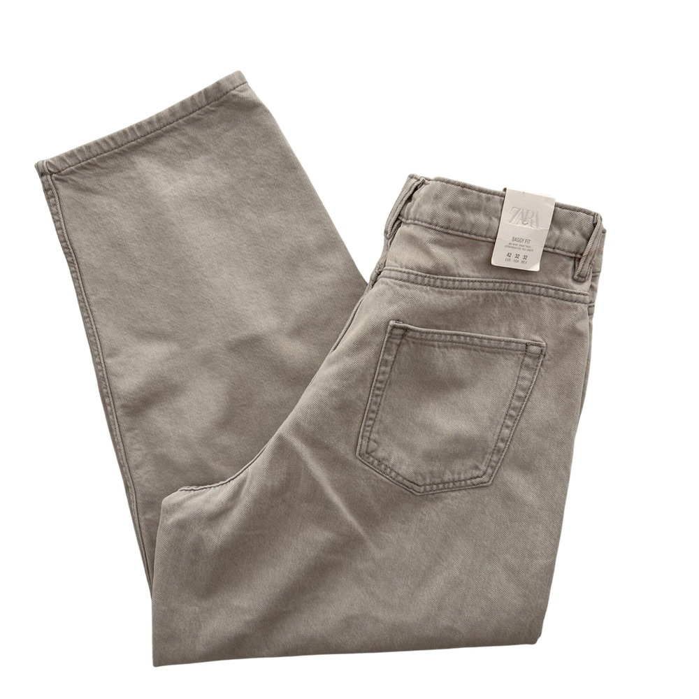 Zara Baggy Fit Mid Waist Extra Baggy Leg Jeans Light Taupe US 10 0547/405/802